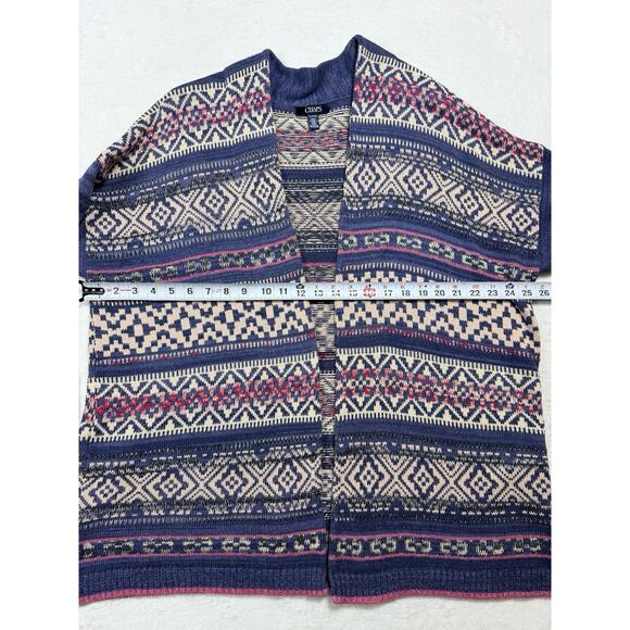 Chaps Women's XL Blue Fair Isle Open Front Cardigan Sweater Aztec Southwest - Picture 4 of 9